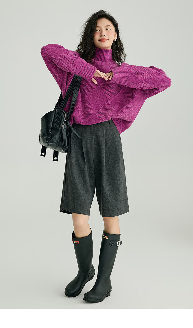 Demana Slightly Drunk Knitwear Stylish Diamond Pattern Slim Fit Sweater for Women Purple Red S 9