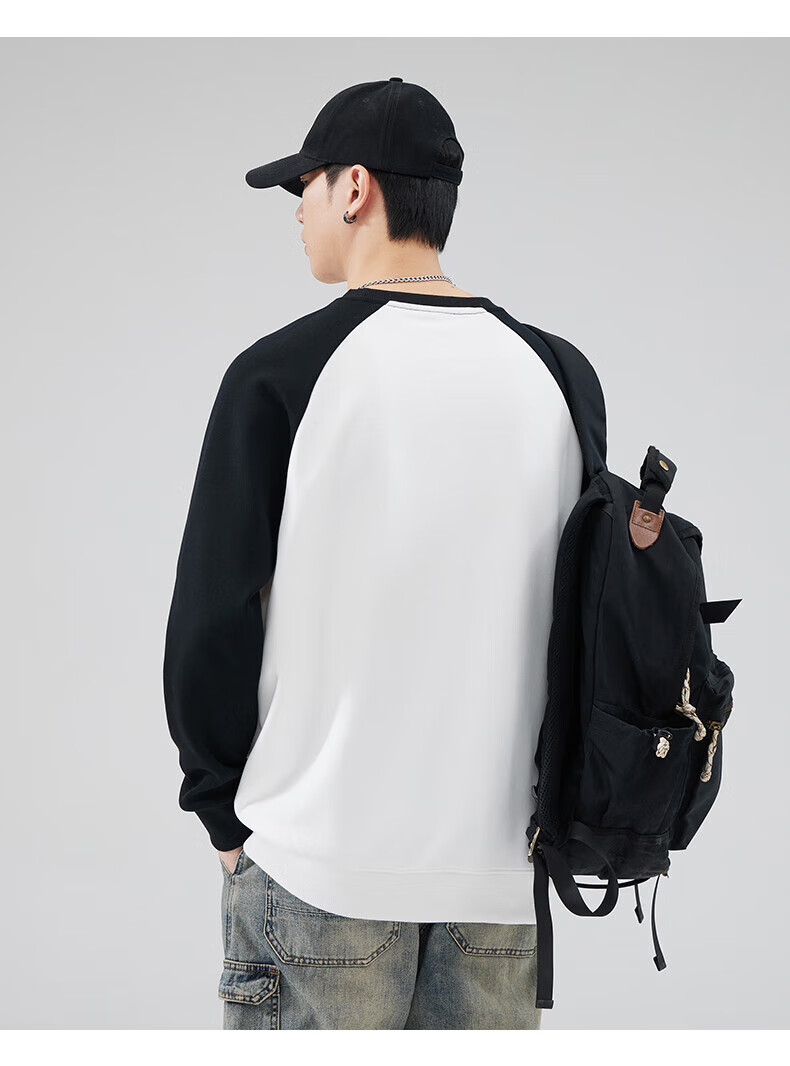 Jeanswest Men's Sweatshirt 2026 Spring Crewneck Pullover Drop Shoulder Colorblock Loose Casual Simple Fashion Navy Blue with White and Gray XL 7