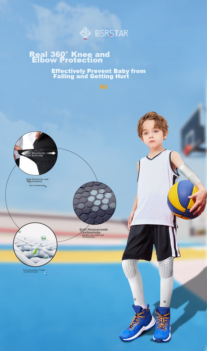 Bestray Children's Knee Pads, Basketball Anti-Fall Sports-Specific Soccer Elbow Pads, Socks, Honeycomb Professional Impact Protection Protective Gear Set 6