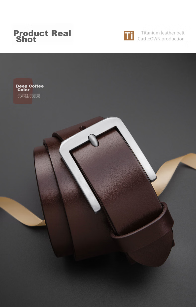 Cattlesboss Titanium Buckle Belt for Men, Luxury Top-Grain Leather Belt, Birthday Gift Box for Men, 3187, Deep Brown, 110cm 16