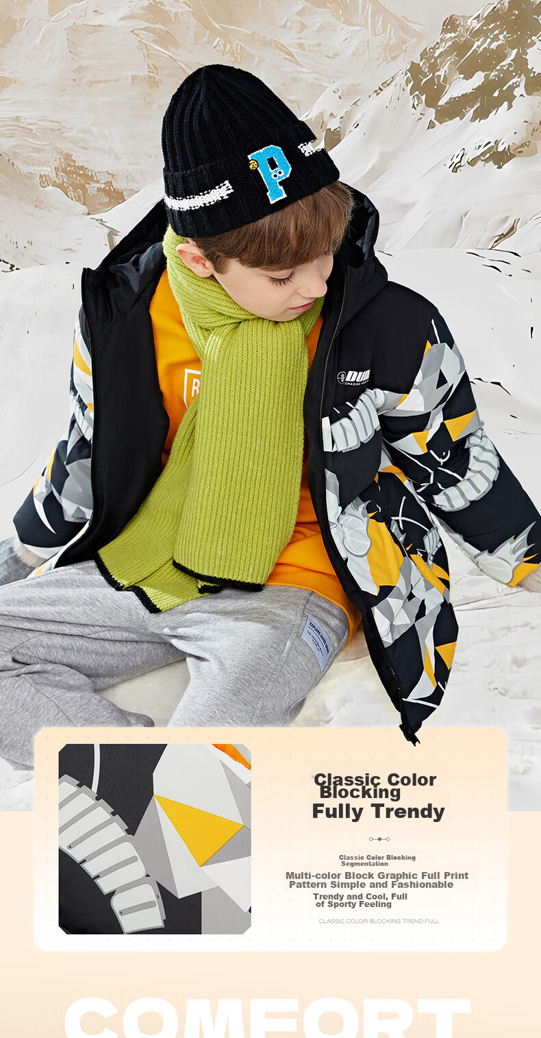 361° Kids Down Jacket 2025 Winter Boys Hooded Thickened Windproof Warm Coat Black 140 8