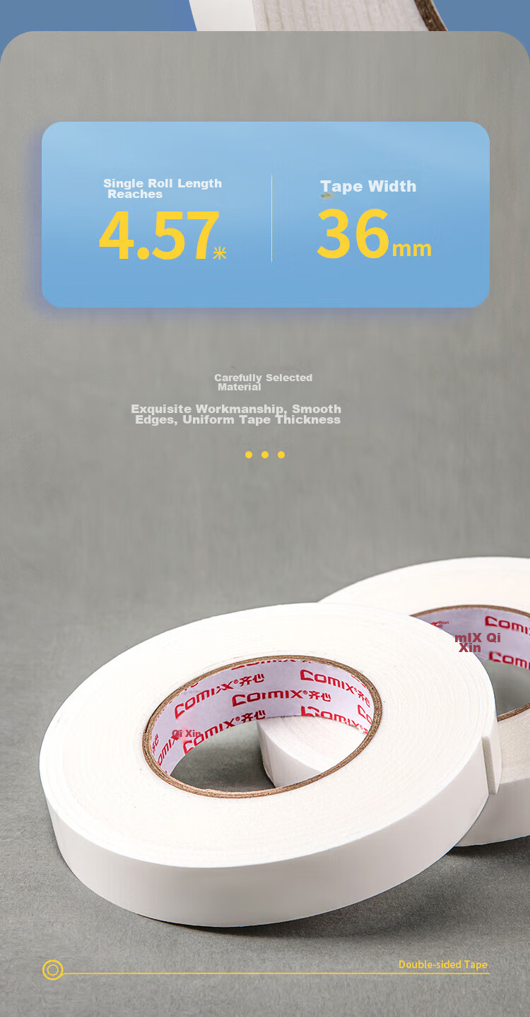COMIX High-Adhesive Foam Double-Sided Tape, Strong And Sticky, 36mm*5y (4.57 Meters/roll), Thickened Foam Double-Sided Tape, Strong Adhesive, White, 12 Rolls, Office Supplies, PM3605 5