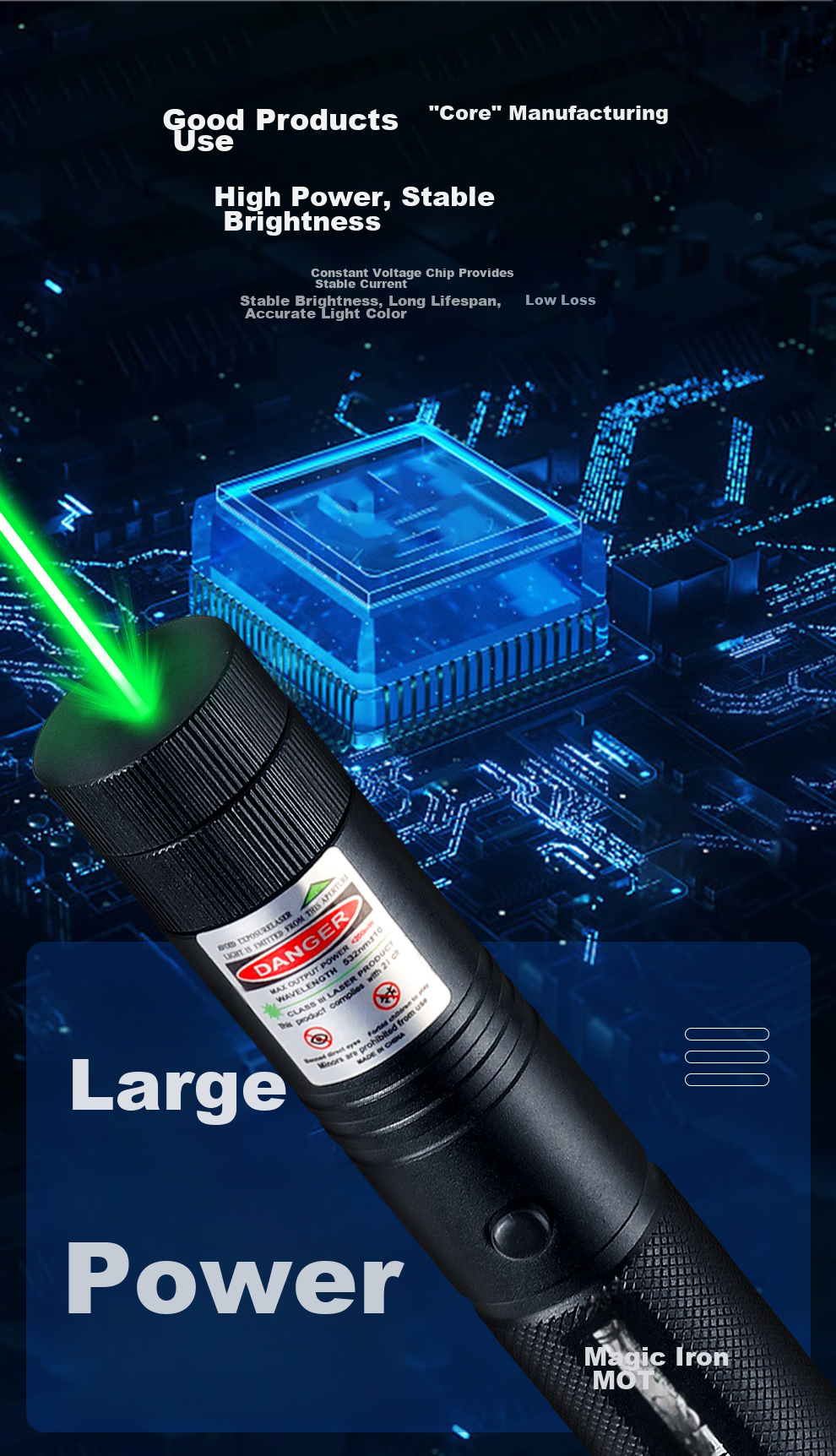 MOTIE M305 Laser Pointer, Green Light High-Power Laser, LED Screen Positioning Device, Rechargeable Flashlight, Long-Lasting Range, Outdoor Construction Site Engineering, Long-Distance Desert Star-Guiding Pe 6
