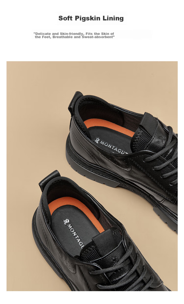 MONTAGUT Men's Shoes, 2026 British Style Spring New Light Luxury Business Formal Dress Men's Suit Lace-Up Casual Shoes, Heightening Shoes for Me 8