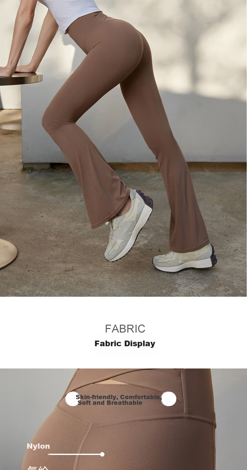 LangSha Flared Pants for Women, Butt-Lifting Yoga Pants, Dance Trousers, Fitness Pants, Casual Pants, Slightly Flared Pants, Slimming Effect, Cocoa Color, XL Size 13