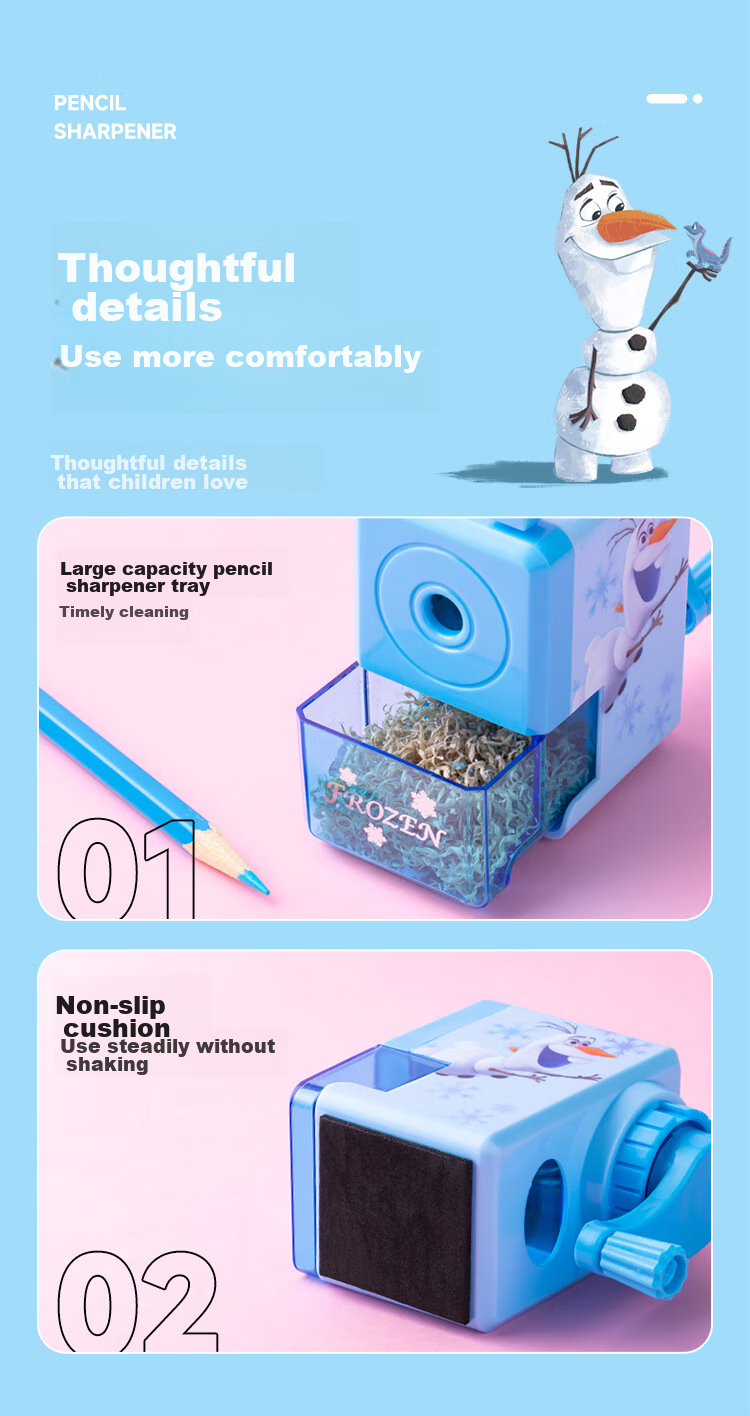 Disney Elementary School Pencil Sharpener, Simple Hand-Cranked Pencil Sharpener/Sharpener Blade/Sharpening Wheel, Portable Children's Pencil Sharpener Graduation Gift Elsa 6