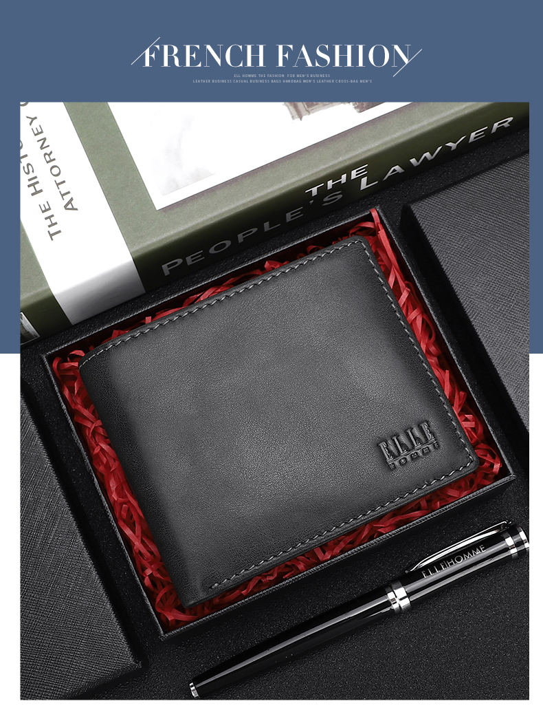 ELLE HOMME Men's Short Wallet, Top-Grain Leather Multifunctional Billfold, Horizontal Style Wallet 3820, Birthday Gift for Me 1