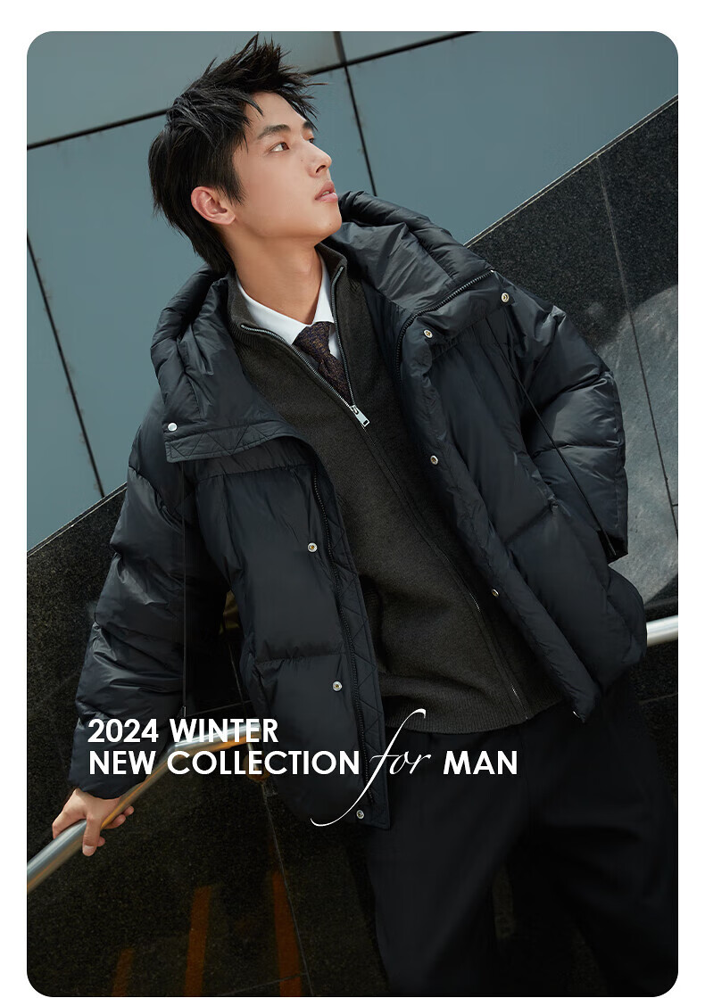 GXG Men's Fashionable Lightweight Hooded down Jacket, Winter 2024 New Product, Black, Size 180/XL 9