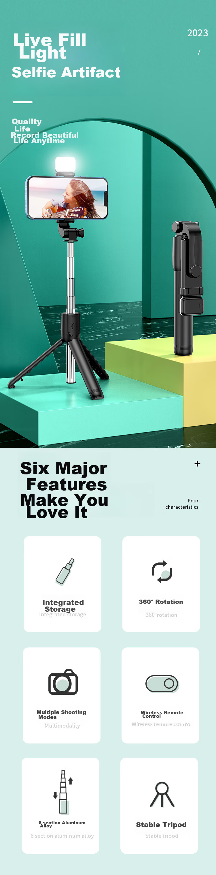 MAIKUQI Selfie Stick Tripod Phone Holder, Photography Gadget, Desktop Handheld Bluetooth Video Recording Tool for TikTok Vlog, Specially Designed for Apple, Huawei, OPPO, Xiaomi, Vivo 1