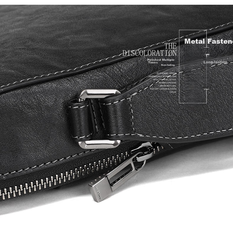 ELLE HOMME Business Men's Shoulder Bag, Fashionable Top-Grain Leather Crossbody Bag with Large Capacity, Handheld Men's Bag EA088205040 Black Birthday Gift for Boyfriend 4