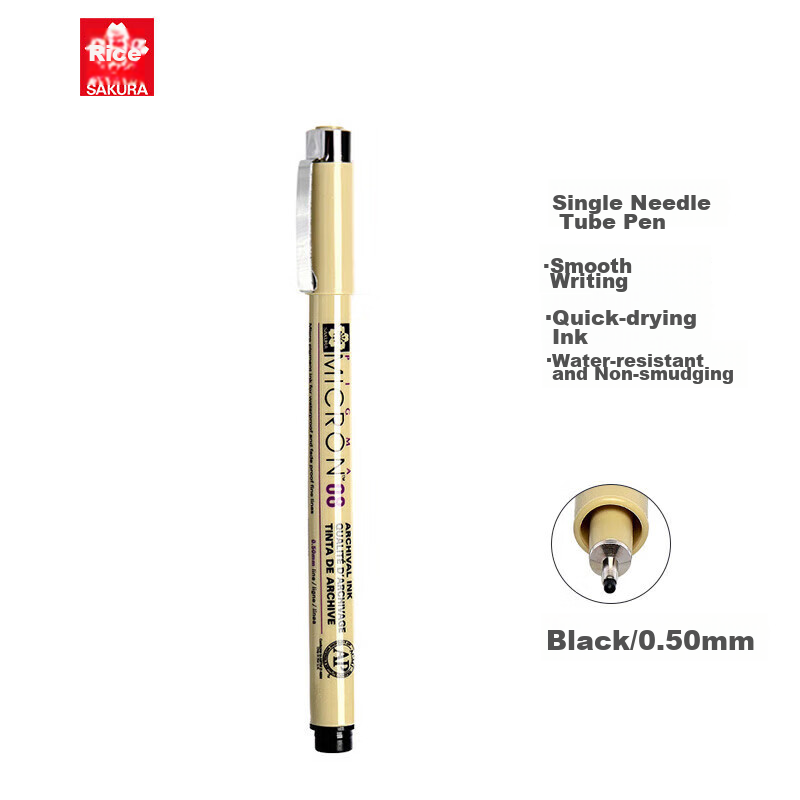 SAKURA PIGMA Needle-Tip Pen, Line Drawing Pen, No. 08 Black, 0.50mm, Imported from Japan, Waterproof Drawing Pen, Water-Based Pen for Students And Children, Art Drawing, Hand-Drawn Comics, Anime Desig