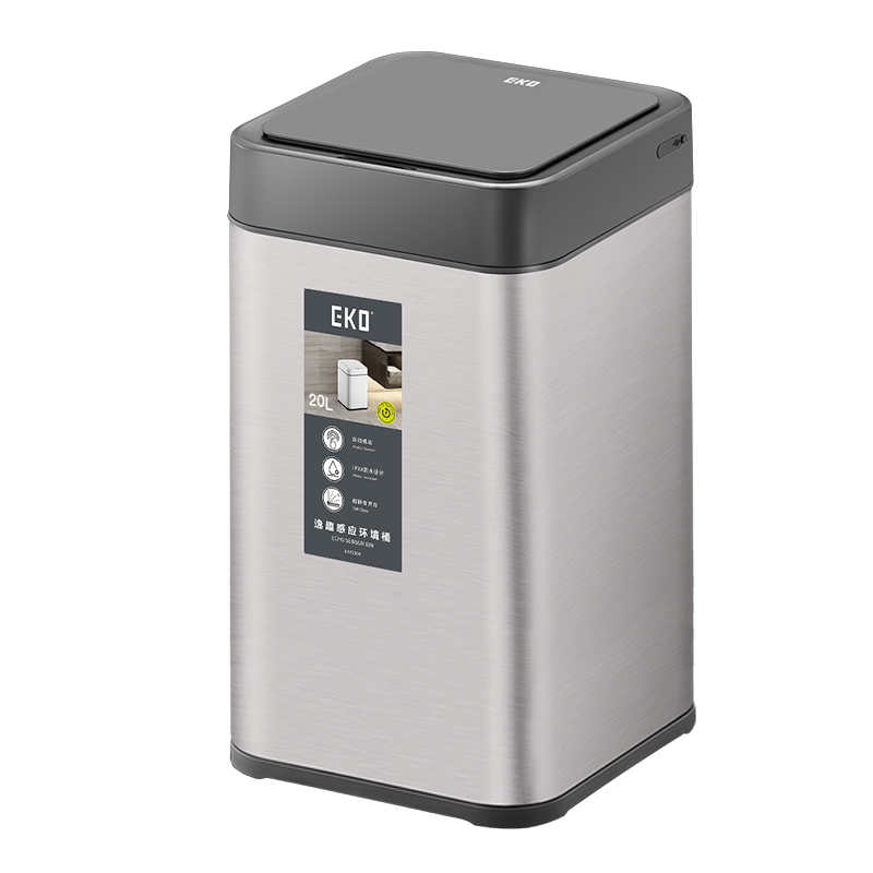 EKO Sensor Smart Trash Can 15L Gray Steel Lid Stainless Steel Large Commercial Office Hotel Kitchen Bathroom EK9208