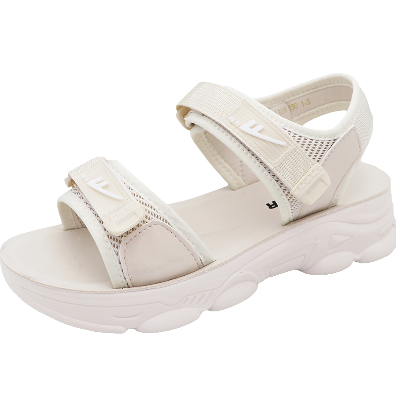 Warrior Sandals for Women, Versatile Velcro Flat Beach Shoes, Outdoor Single-Strap Casual Women's Shoes, WSL(WZ)-0297, 0297 Beige, Size 37