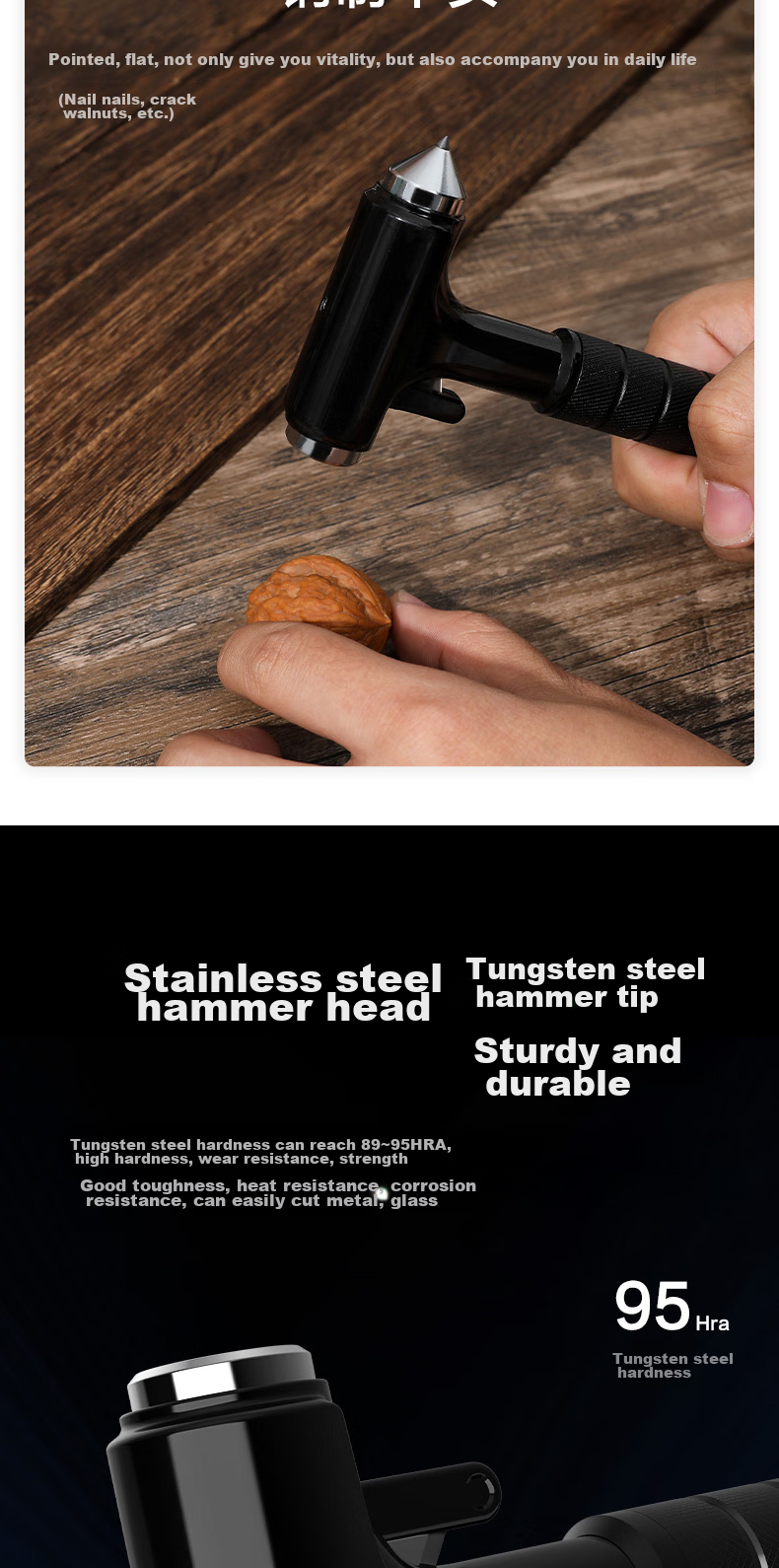 Deli Car Safety Hammer Window Breaker Tool with All-Metal Handle, High-Intensity Flashlight, And Cutter Three-In Compatible with Xiaomi SU7 8