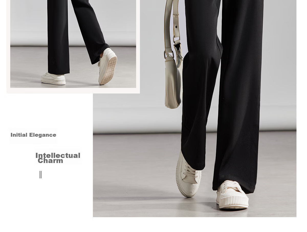 Chushen Women's High-Waisted Wide-Leg Pants, Black Casual Trousers with Draping Effect for Slimming, S137K5866, Size XL 17