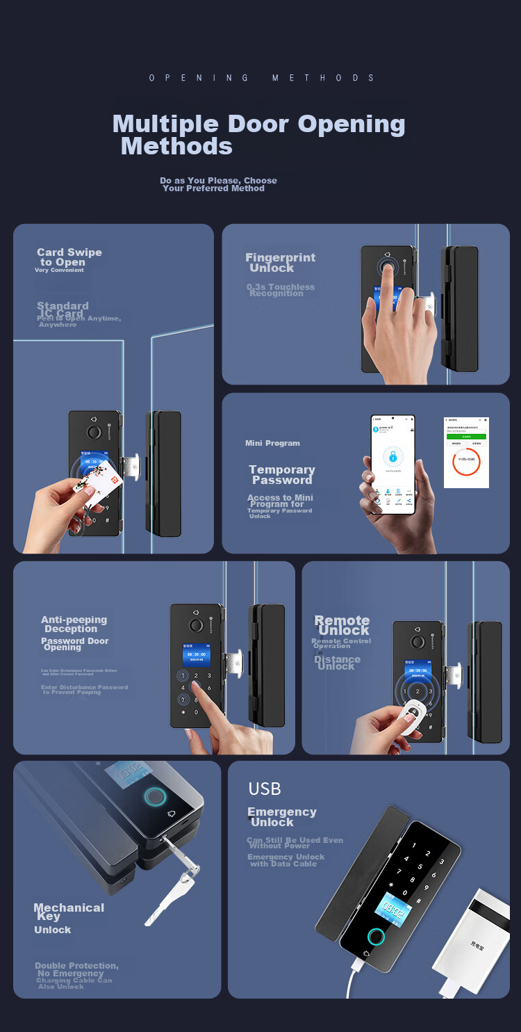 Realand Glass Door Fingerprint Lock, Access Control Smart Electronic Password Lock, Office Glass Door Lock, No Drilling Required, No Wiring Needed, Bluetooth Mini Program Attendance Lock, ZD-108 7