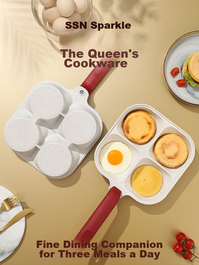 SSN Four-Hole Frying Pan, Deep Egg Pan, Burger Pan, Breakfast Pan, Meat And Egg Burger Pan, Fried Egg Maker, Four-Compartment Egg And Hamburger Pa 7