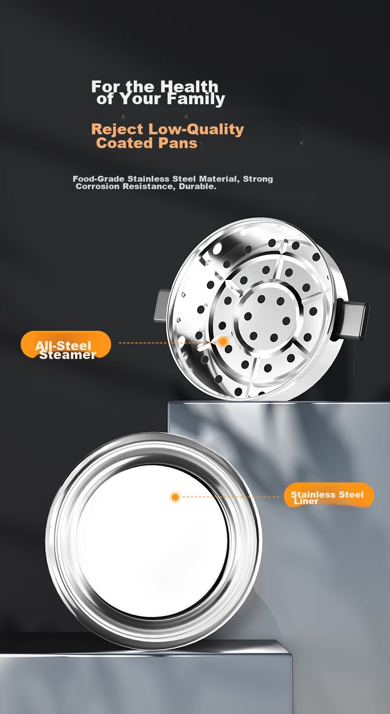 Triangle Rice Cooker, Traditional Electric Rice Pot, Stainless Steel Household 4L Cooking Pot for 3-4 People, 304 Stainless Steel Inner Pot with Steamer, TG-Z40X12ZK 10