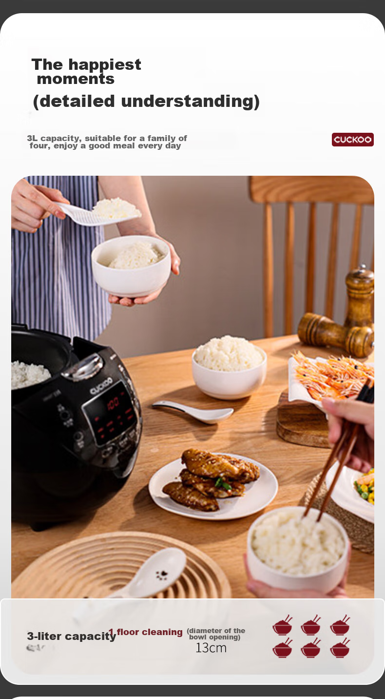 CUCKOO Black Pearl Rice Cooker, Imported from Korea, IH Heating, Iron Master Inner Pot, Programmable, Multifunctional High-Pressure Rice Cooker, 3L Capacity, for 1-3 People, CRP-HVXF0650SS 9