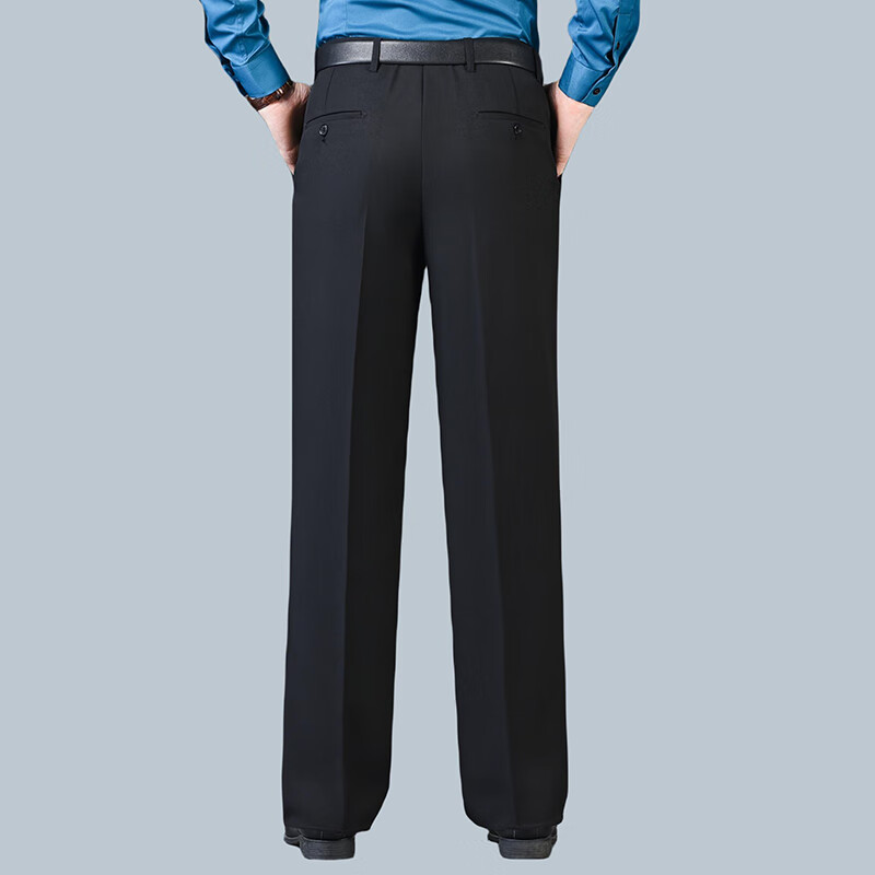 Ayoupang Spring And Summer Business Plus-Size Dress Pants for Men, Wrinkle-Resistant No-Iron Double Pleated High-Waist Deep Casual Trousers, Black, Size 33/2, 6 Feet 8