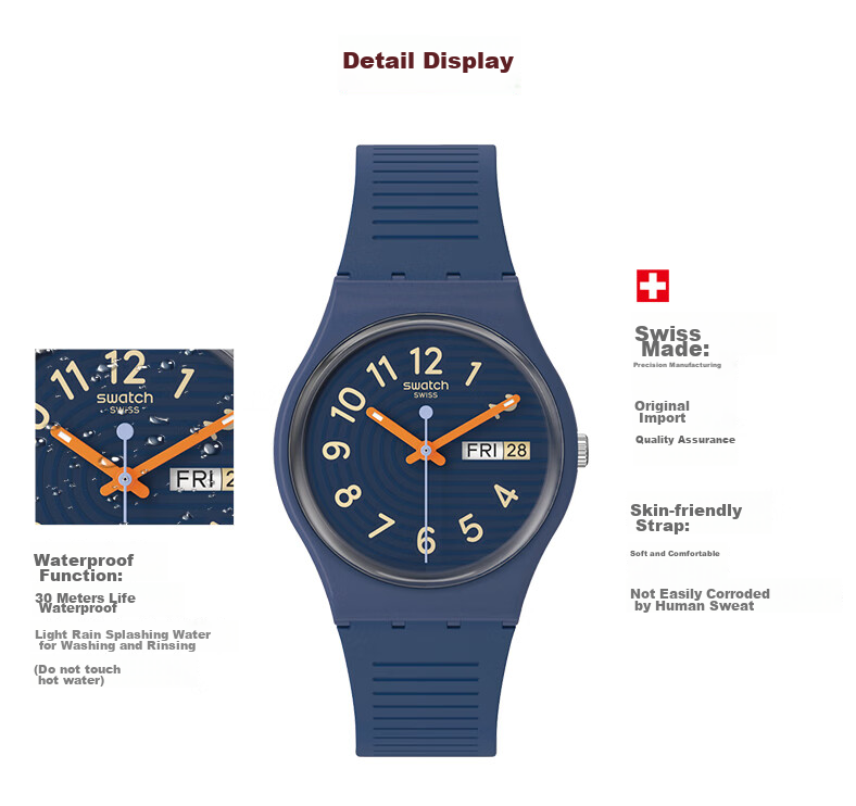 Swatch Swiss Watch, Gent Series, Exam Watch for Middle And High School Students, Men's Quartz Watch, Graduation Gift, Dark Line Patter 8