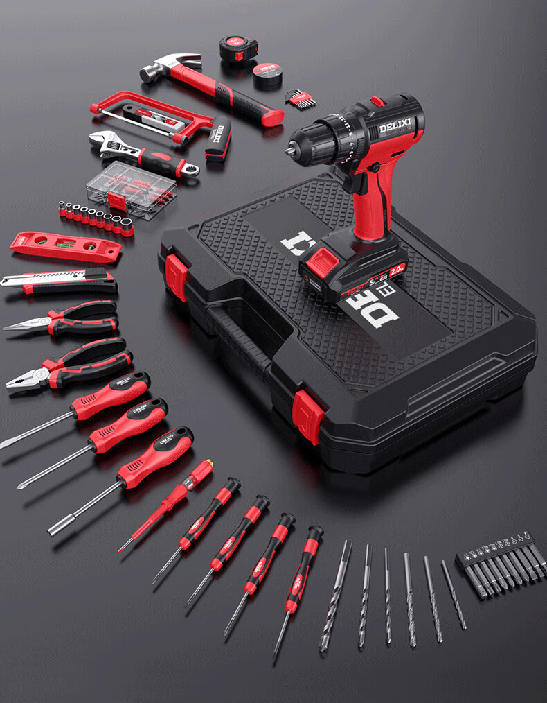 DELIXI ELECTRIC (DELIXI) Multi-Function Lithium Battery Drill Set, Household Toolbox, Hardware And Electrical Tools, Woodworking Special Repair Kit 13