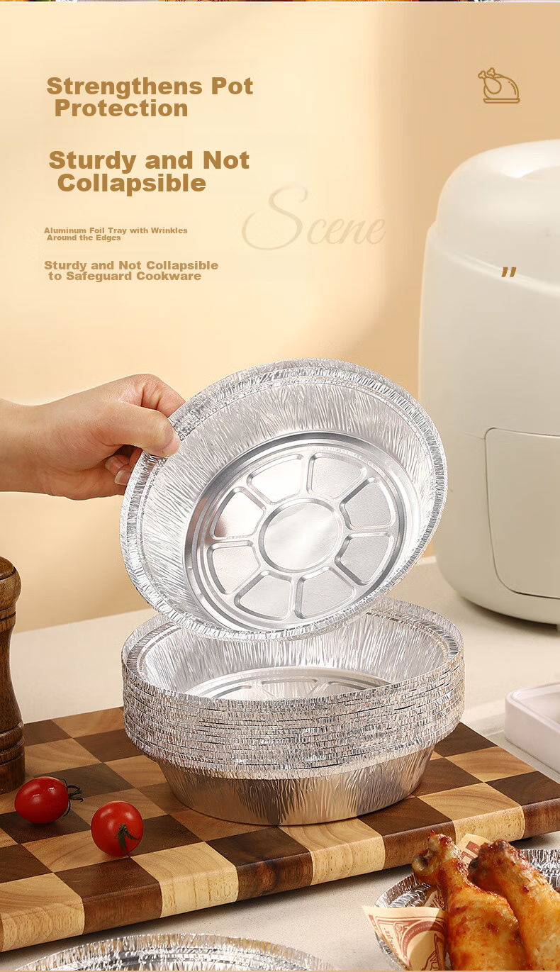 Guangyi Air Fryer Aluminum Foil Pans, Air Fryer Specific Paper Tin Foil Bowls, Aluminum Foil Baking Trays, 19cm*50 Pieces, GY8725 12