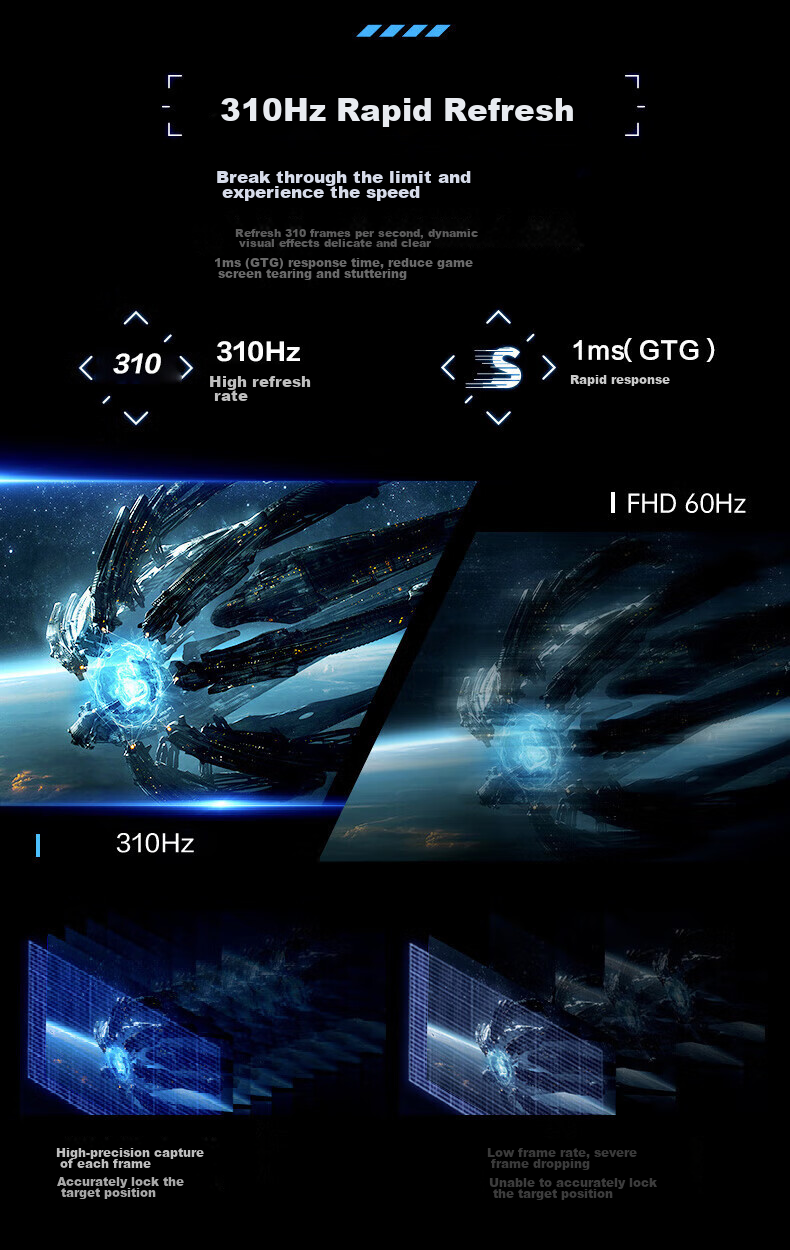 MACHENIKE 24.5-Inch 300Hz Overclockable to 310Hz High Refresh Rate HDR Low Blue Light 1ms Built-In Power Gaming Monitor Non-240 Starry Sky MZF25F300 6
