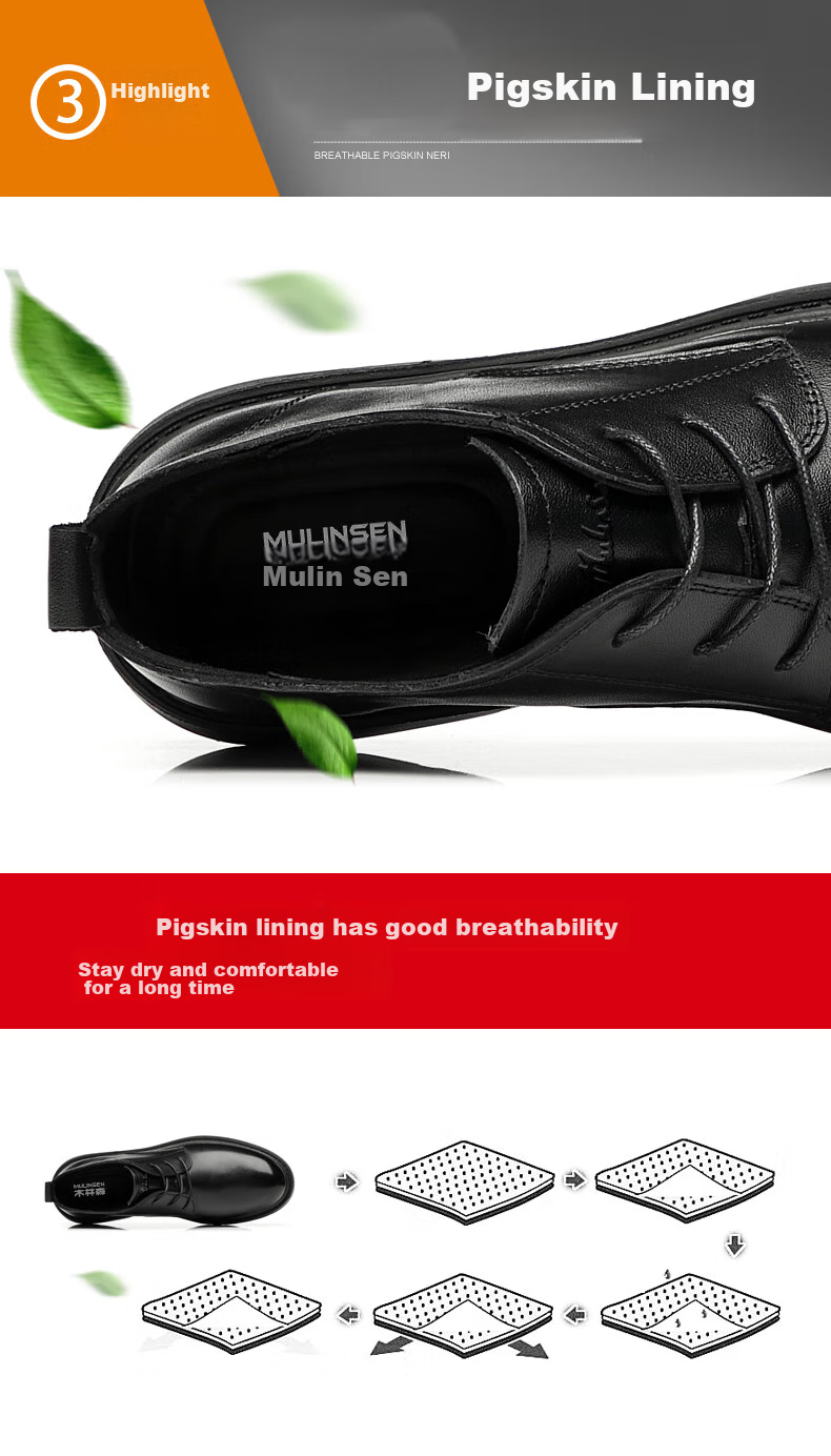 MULINSEN Men's Shoes, Top-Grain Leather, Formal Business Shoes, Breathable Soft-Soled Men's Leather Shoes, FP223220 11