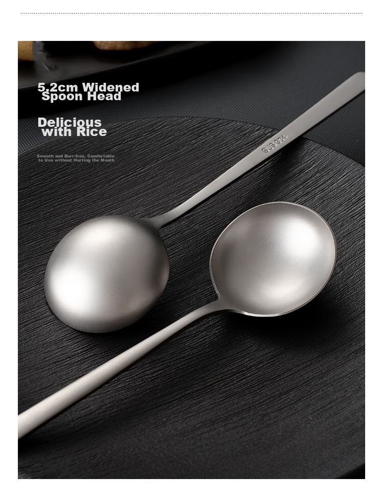 MAXCOOK Pure Titanium Soup Ladle And Spoon, Flat Bottom Large Serving Spoon Round Bottom Dining Spoon Rice Spoon MCCU1792 6