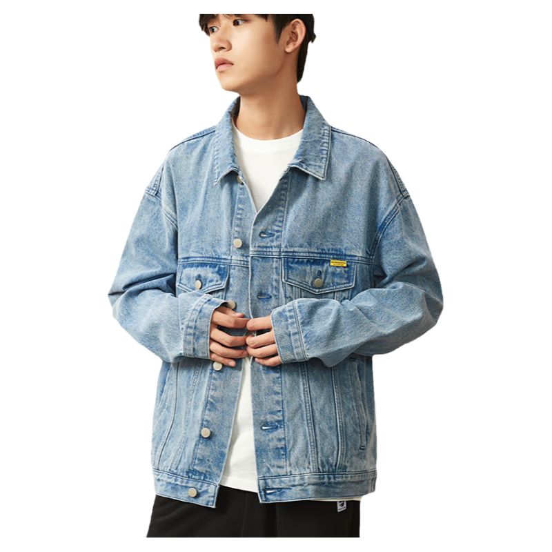 TonLion 2023 Men's Denim Jacket, Loose-Fitting Casual Denim Coat, Medium Denim Blue, M