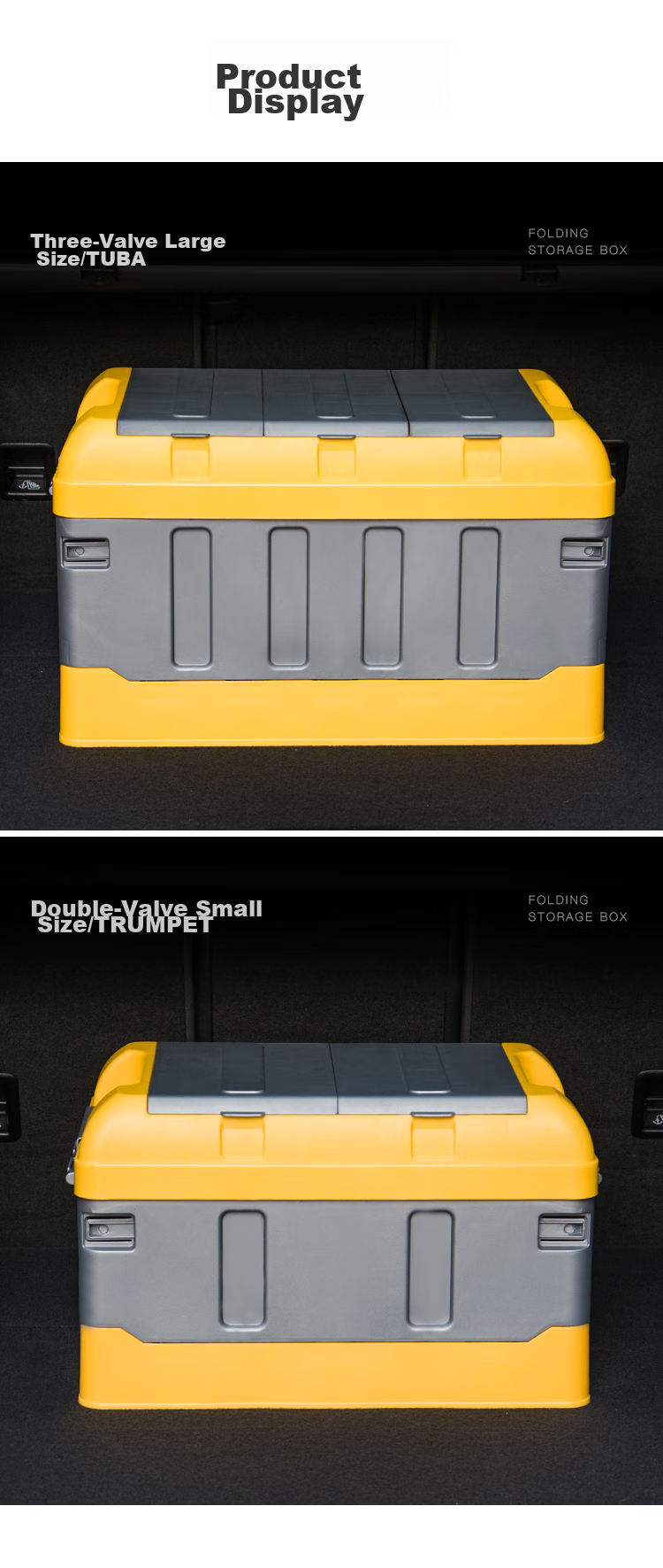 YUECAR Trunk Storage Box, Car Organizer Container, Foldable Car Storage Box with Double Lids, 40L Gray And Yellow 11