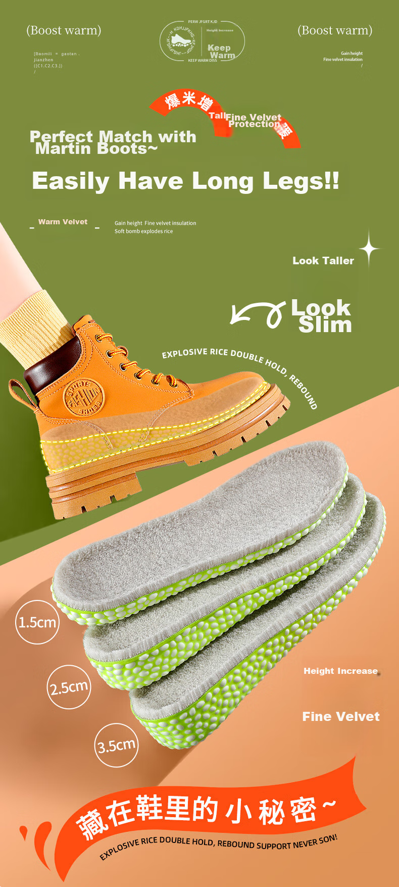 Nanjiren Warm And Height-Increasing Insoles for Men, Shock-Absorbing Breathable Invisible Hidden Height-Increasing Full Insoles with Squishy Feel, 2.5cm, Size 39-40 4
