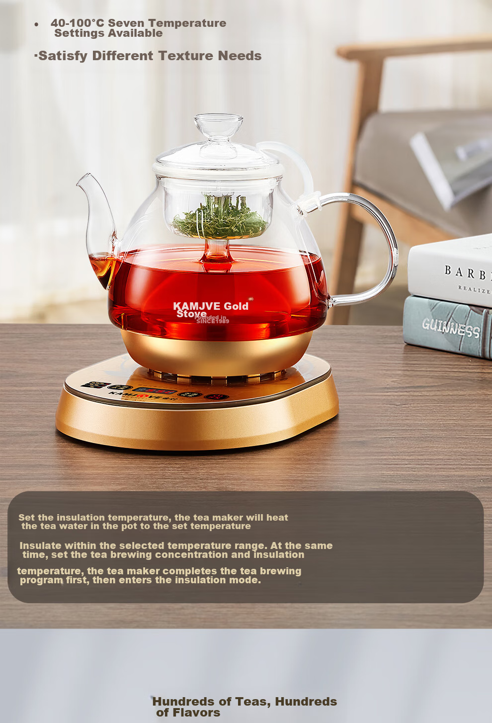 KAMJOVE Hot Press Spray Tea Maker, Teapot for Brewing Tea, Tea Set, 0.8L Glass Health-Preserving Tea Pot, A-96 9