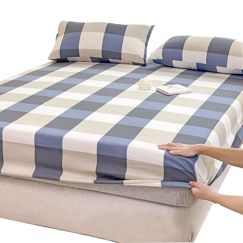 AVIVI Single Fitted Sheet, Single Or Double Size, Non-Slip Bed Cover, Washable Cotton Brushed Mattress Protector, Suitable for 1.5m Bed, Simple Grid Patter