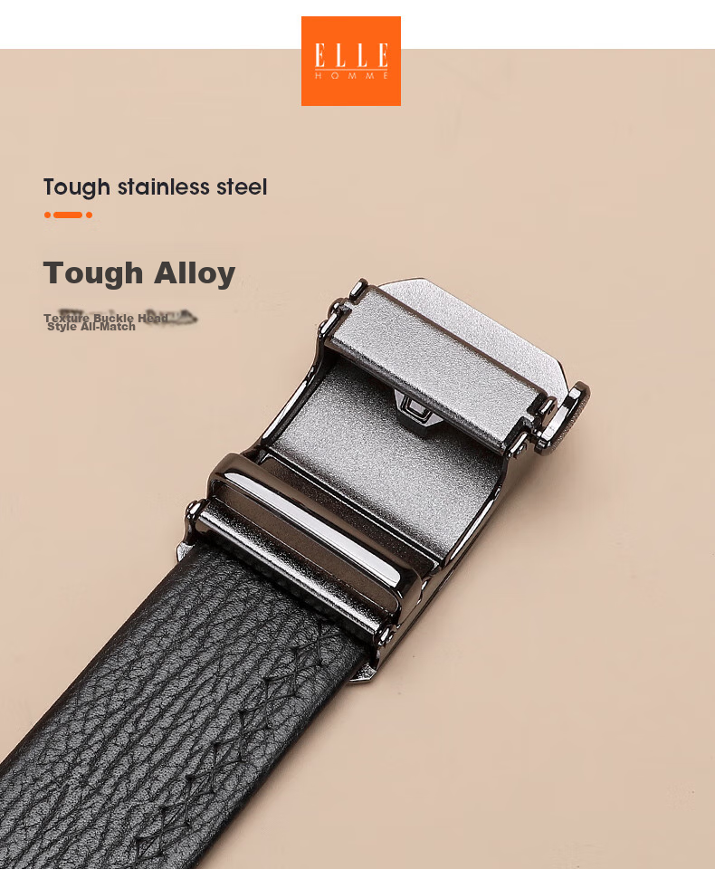ELLE HOMME Men's Belt, Top-Grain Leather Automatic Buckle Waistband, Business Formal Trouser Belt, Birthday Gift for Boyfriend 3