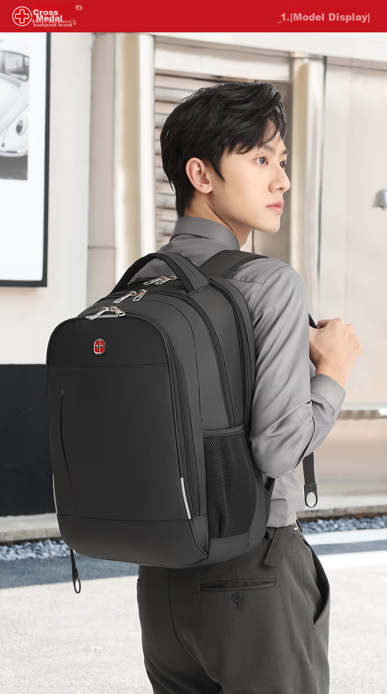 CROSSGEAR Swiss Cross Medal Backpack, 17.3-Inch Laptop Bag, Large Capacity Business Travel Backpack for Me 16