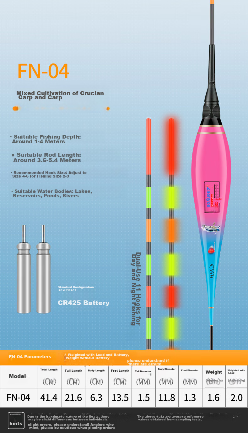 Grsaed Electronic Fishing Float for Crucian Carp, Carp, And Other Fish, Invisible at Night, Luminous, Highly Visible, High Sensitivity Nano Fishing Float FN03 10