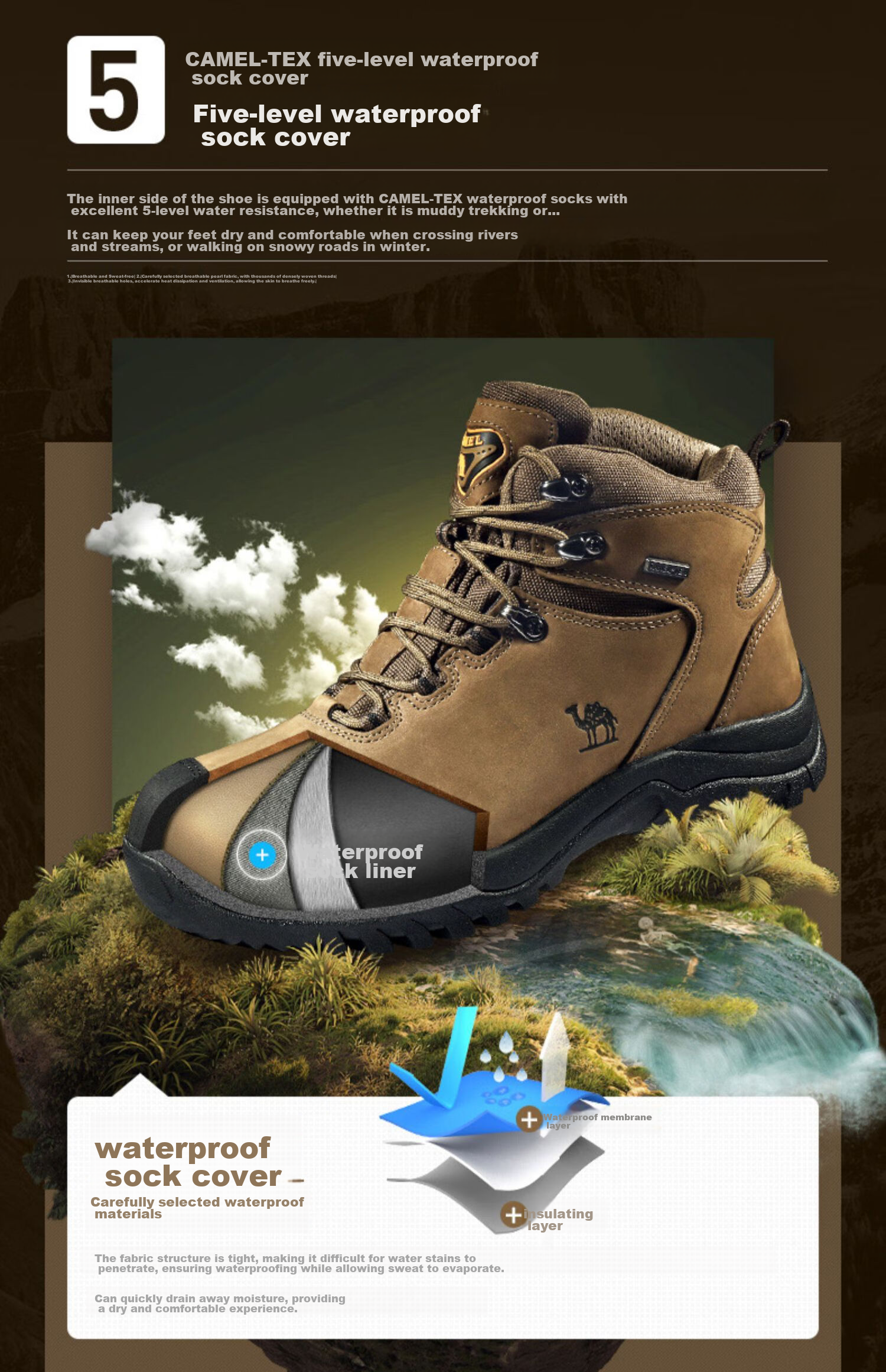 CAMEL Outdoor Hiking Boots for Men And Women, Waterproof Non-Slip Trekking Shoes with Shock Absorption, Wear-Resistant High-Top Work Boots Made of Cowhide Leather 8
