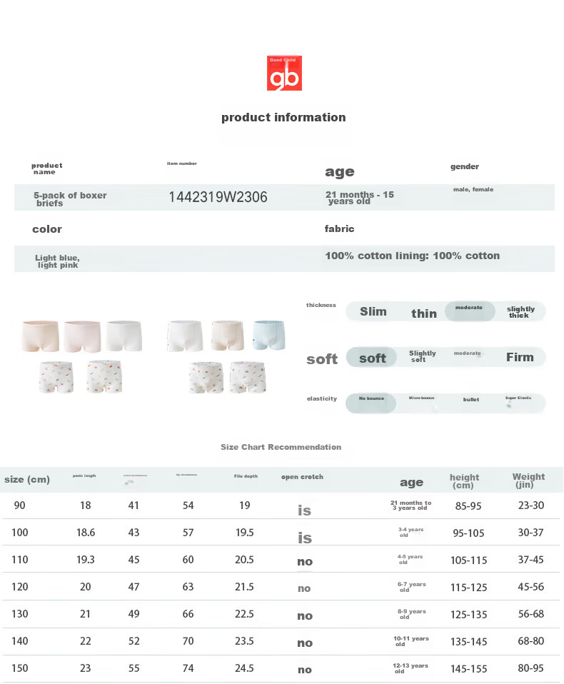 Gb New Girls' Pure Cotton Underwear, Class A Boyshort Panties for Women, Baby 7A Antibacterial Underwear That Doesn't Pinch The PP 18