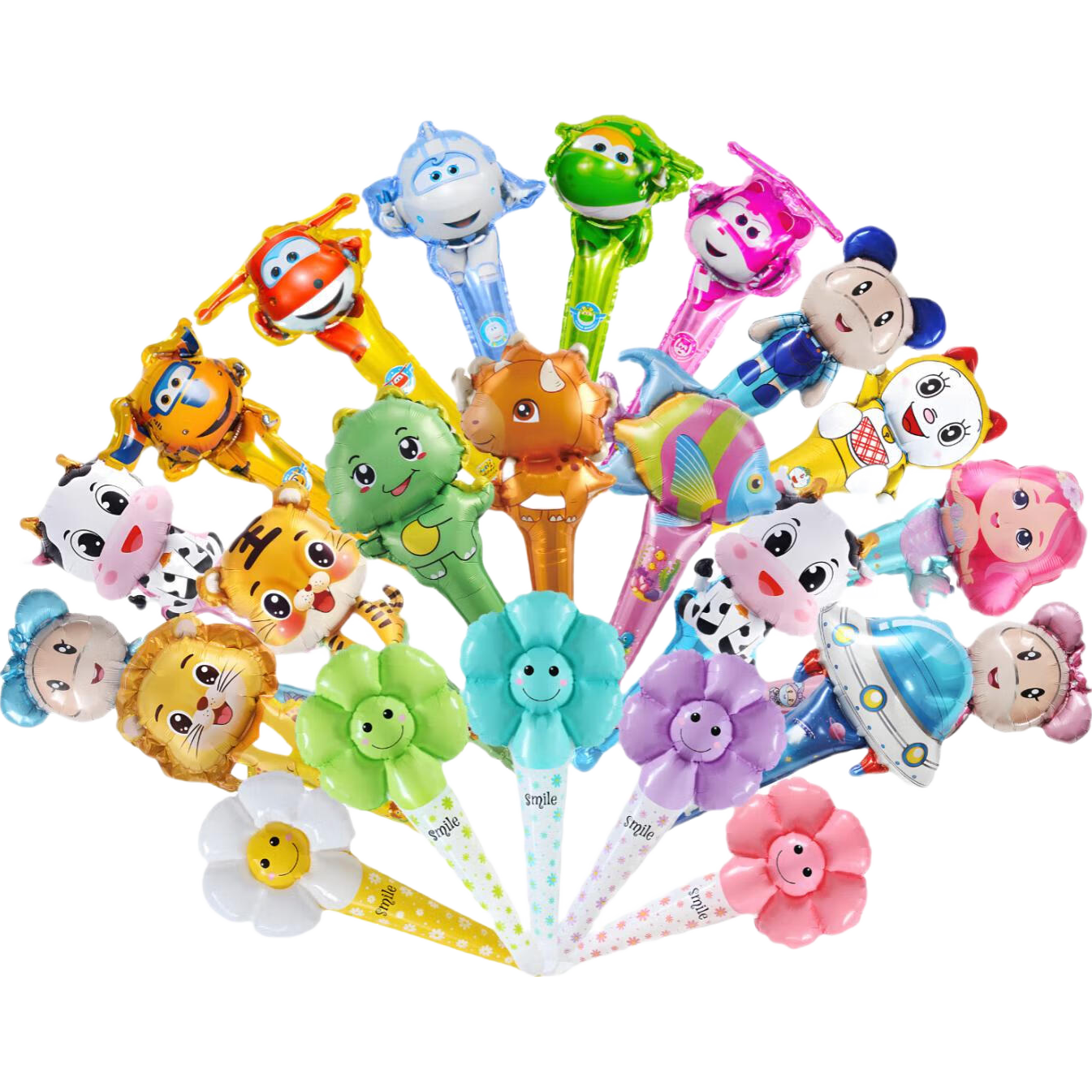 Kuyibao Balloon Baton, 20 Pieces, Handheld Strike Stick, Large Cartoon Aluminum Foil Balloons, for Kindergarten, School Sports Day, Outdoor Use