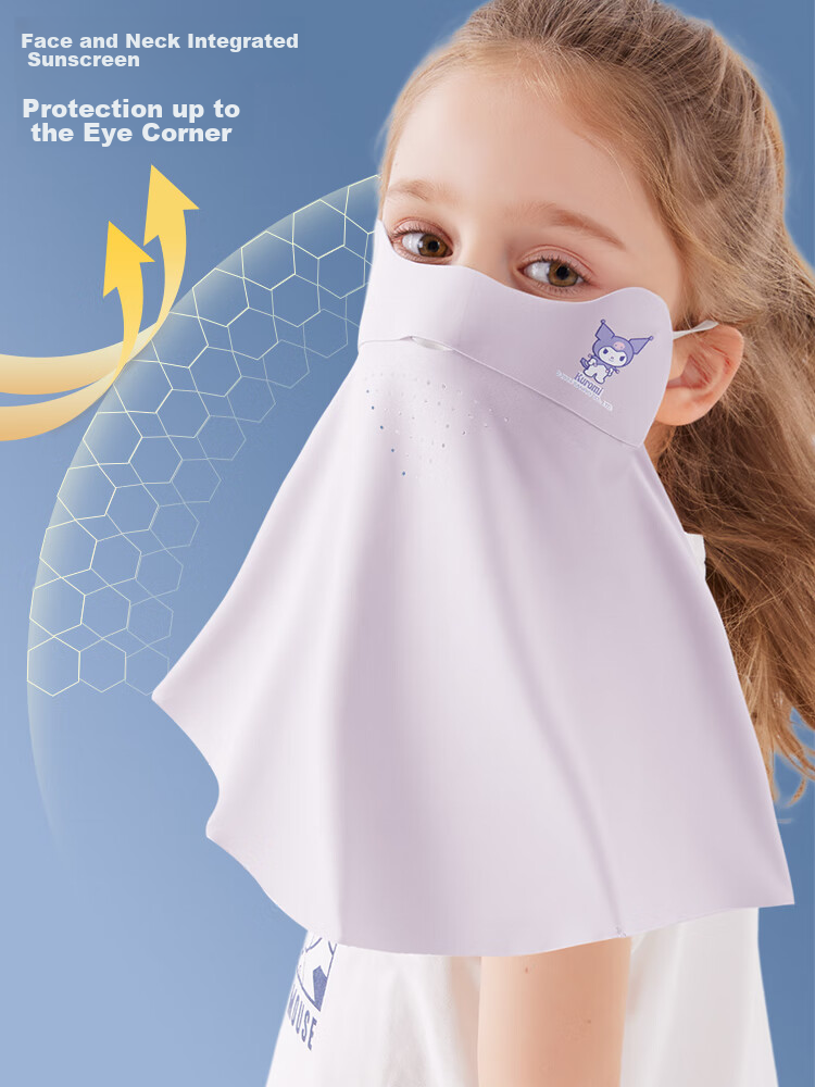 Hello Kitty Children's Sun Protection Mask, Summer Thin Style, UV-Resistant, Girls' Neck Guard Face Cover, Ice Silk Face Mask, KZ022 Purple 3