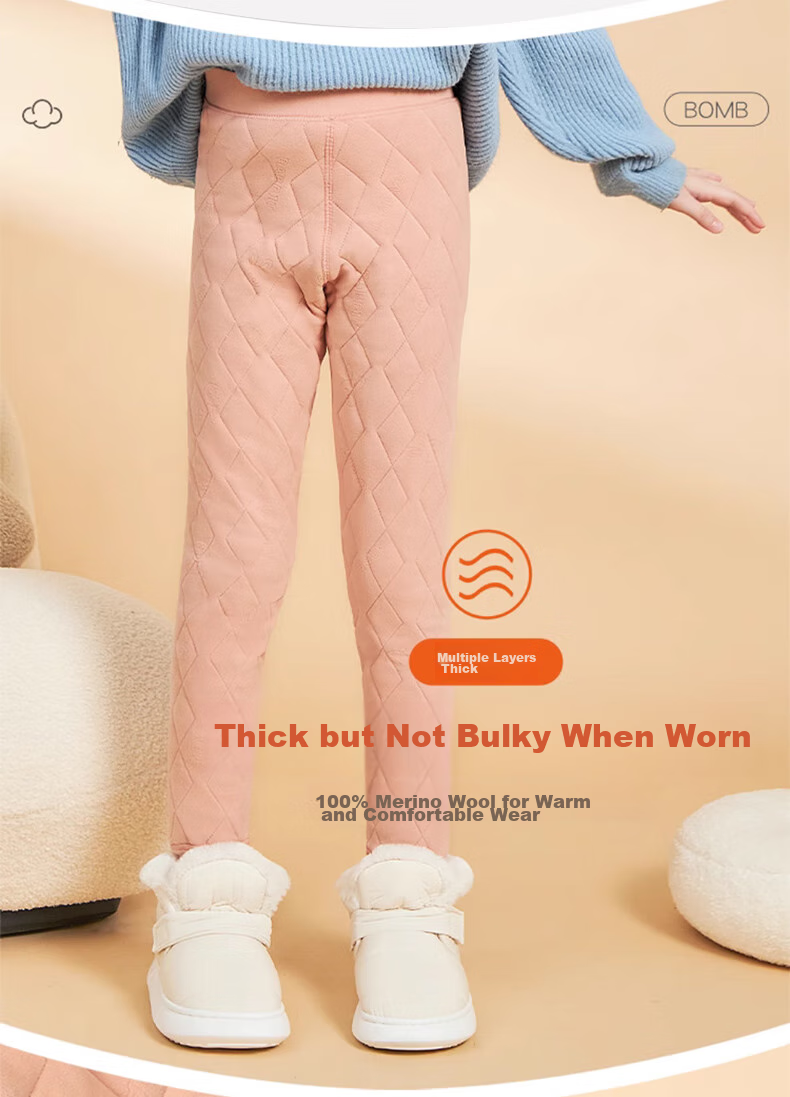 LangSha Children's Wool Thermal Pants, Boys' Autumn And Winter Fleece-Lined Thick Base Layer, School Uniform Essential, Youth Cotton Trousers 5