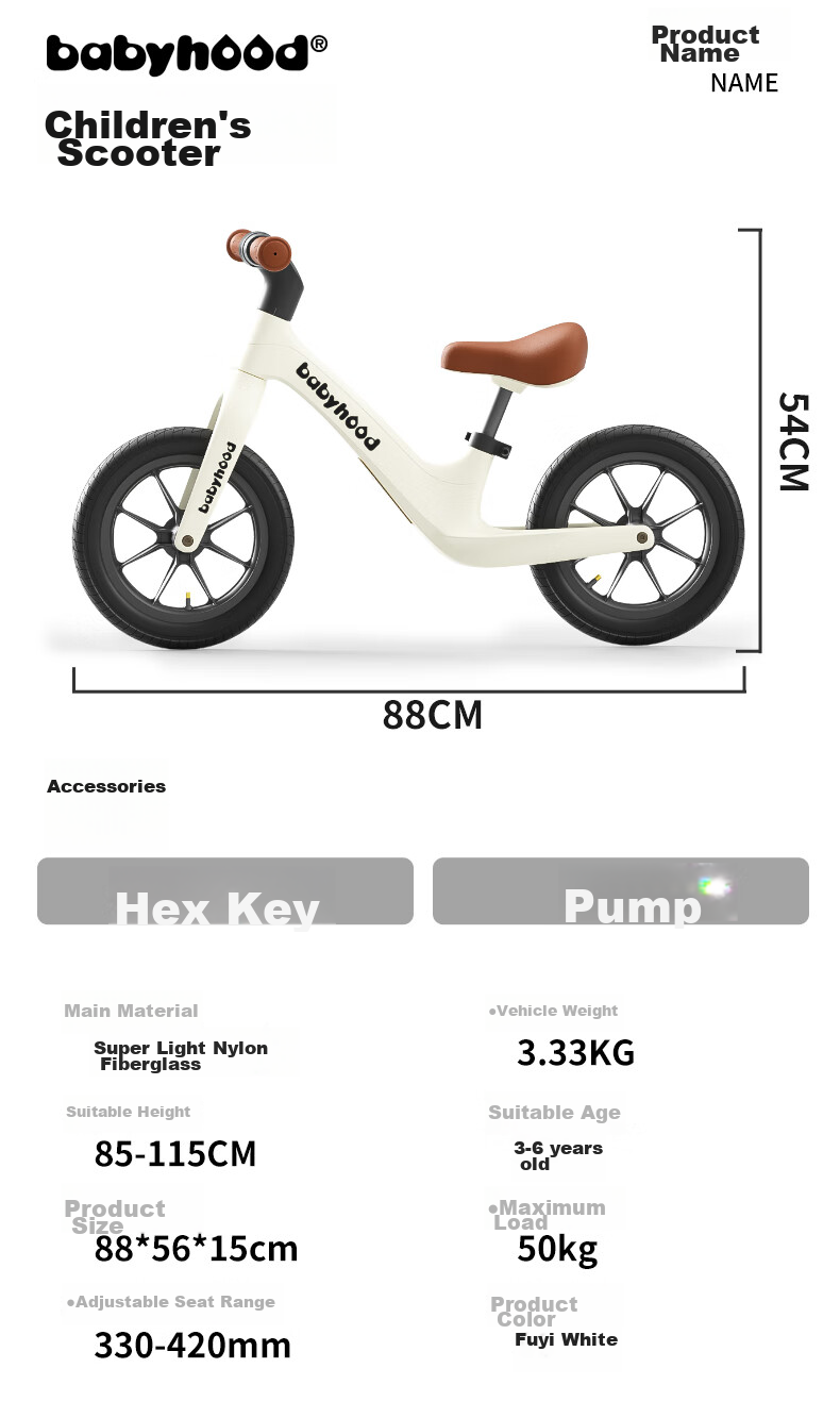 Babyhood Balance Bike for Children Aged 1-3 Balance Bike Toy Gift for Kids No Pedal Self-Propelled Scooter No Pump Required 11