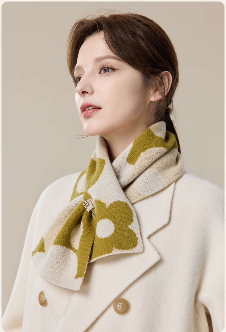 JIUMU Pure Wool Scarf for Women, Autumn And Winter Ladies' Warm Neck Warmer, Lightweight Winter Neck Protection Short Scarf for Wome 24