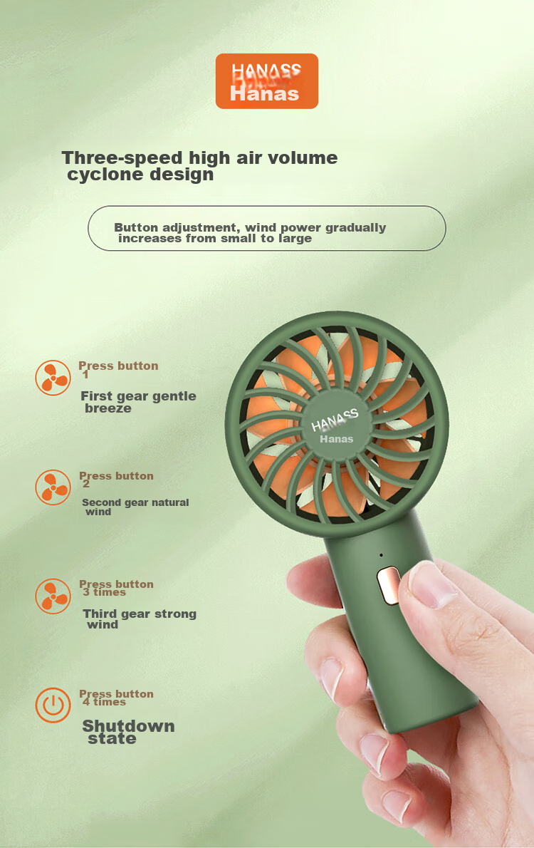 HANASS Rechargeable Handheld Mini Fan, Wireless Portable Quiet Desk Fan, Outdoor Companion Mini Pocket Fan, Back-To Dormitory Fan H2, Housewarming Birthday Gift for Men And Women Students 4