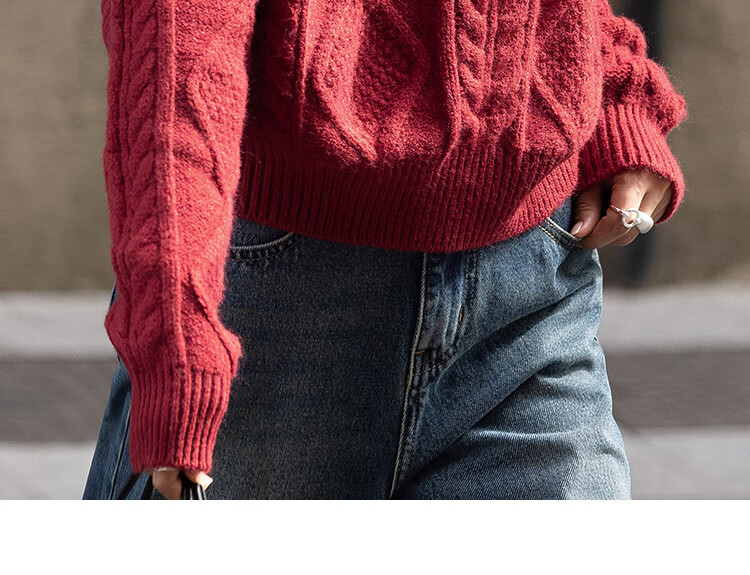 Dme [Romantic Red Knit Sweater], Spring And Autumn Round Neck Pullover Cable Knit Long-Sleeve Warm Sweater for Wome 15