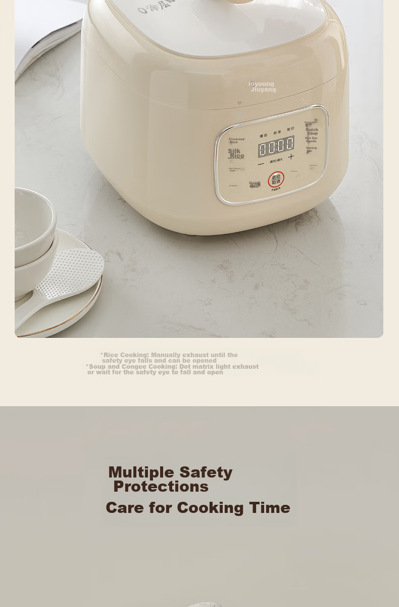 Joyoung Electric Pressure Cooker, 3L Compact Capacity, One-Touch Release Valve, Multifunctional Menu, Crystal Non-Stick Coating, 30NPS1 15