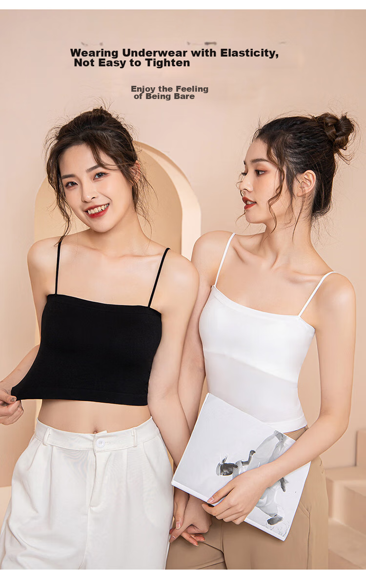 LangSha Women's Camisole Tank Top with Built-In Bra Pads And Chest Pads, Sexy Undershirt, 2-Pack, White + Khaki, One Size Fits All 5
