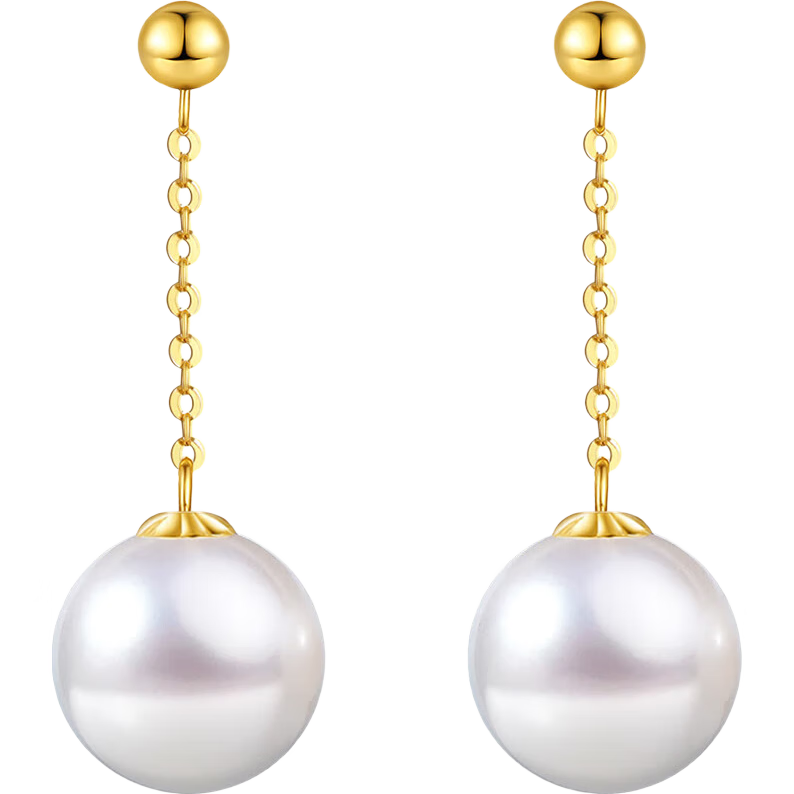 Tahiti 18K Gold Pearl Stud Earrings 8-9mm High Luster Freshwater Pearl Drop Earrings New Year Gift for Women